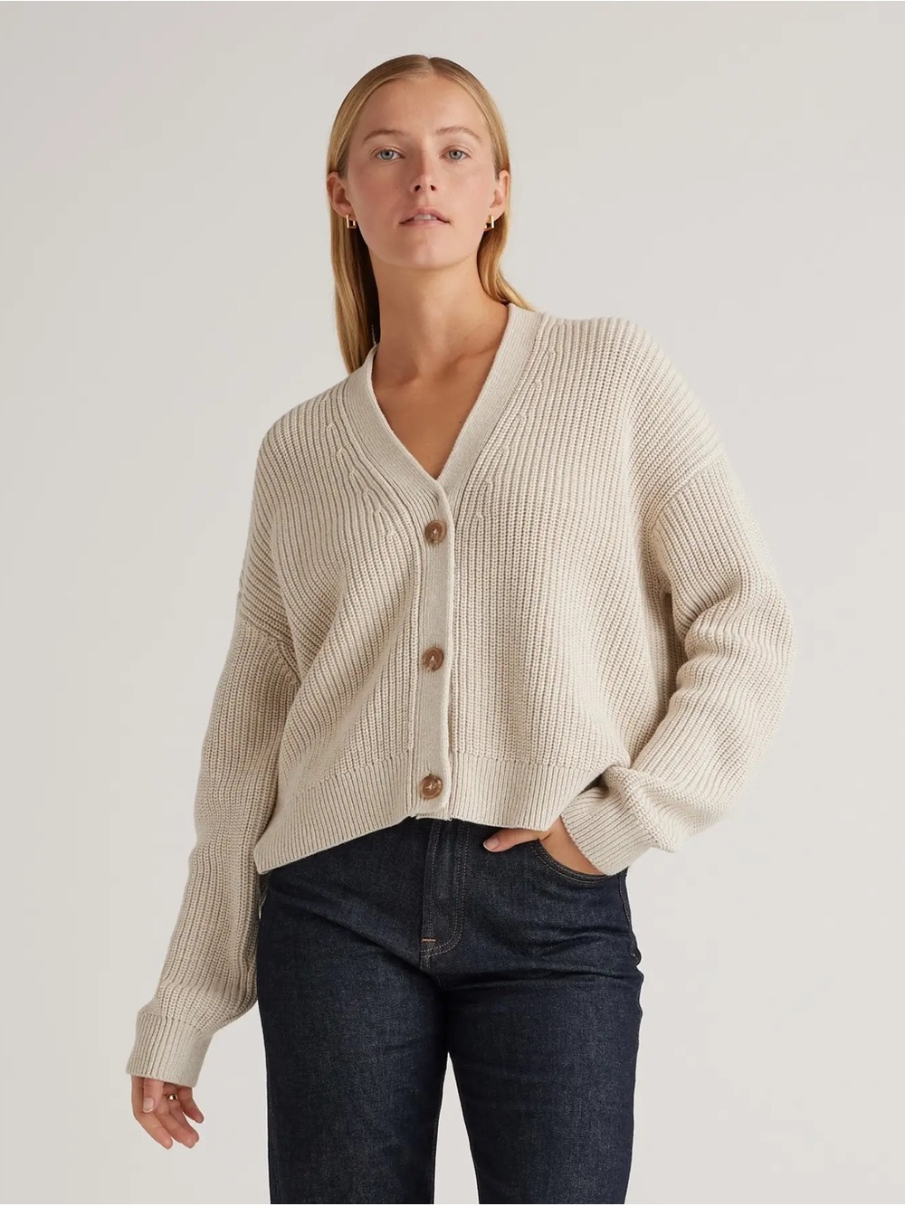 Quince Fisherman Boxy Cropped Cardigan 100% Organic Cotton